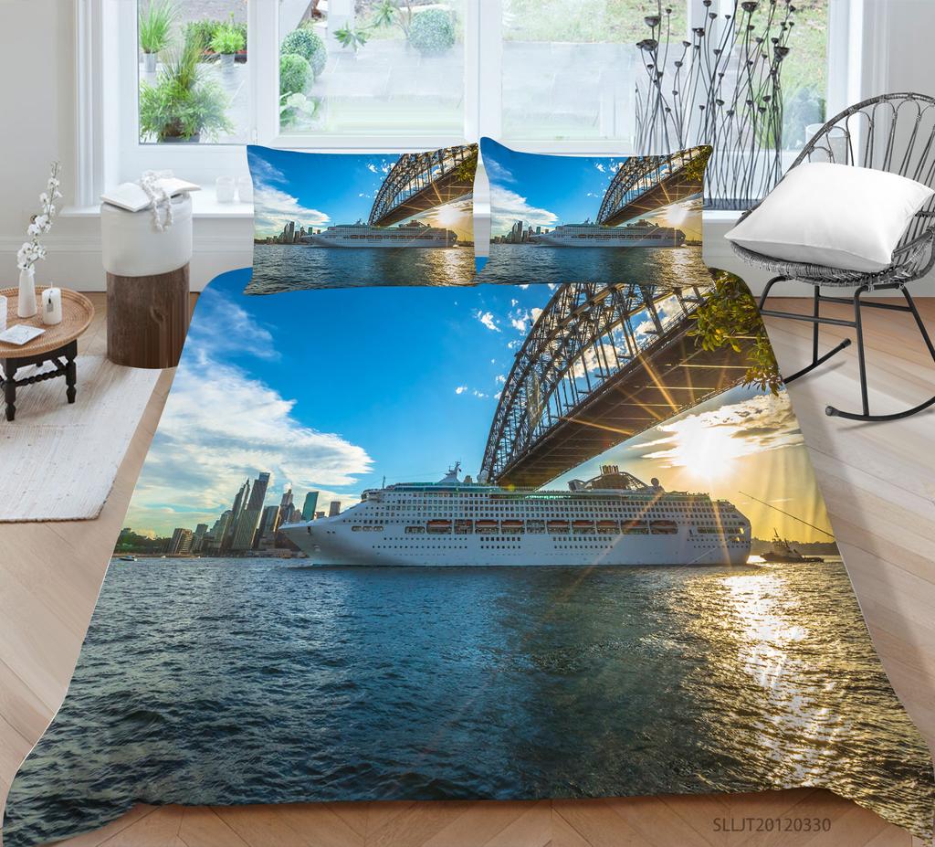3D Digital Printing Quilt Cover Pillowcase Two or Three-piece Cruise Series Polyester