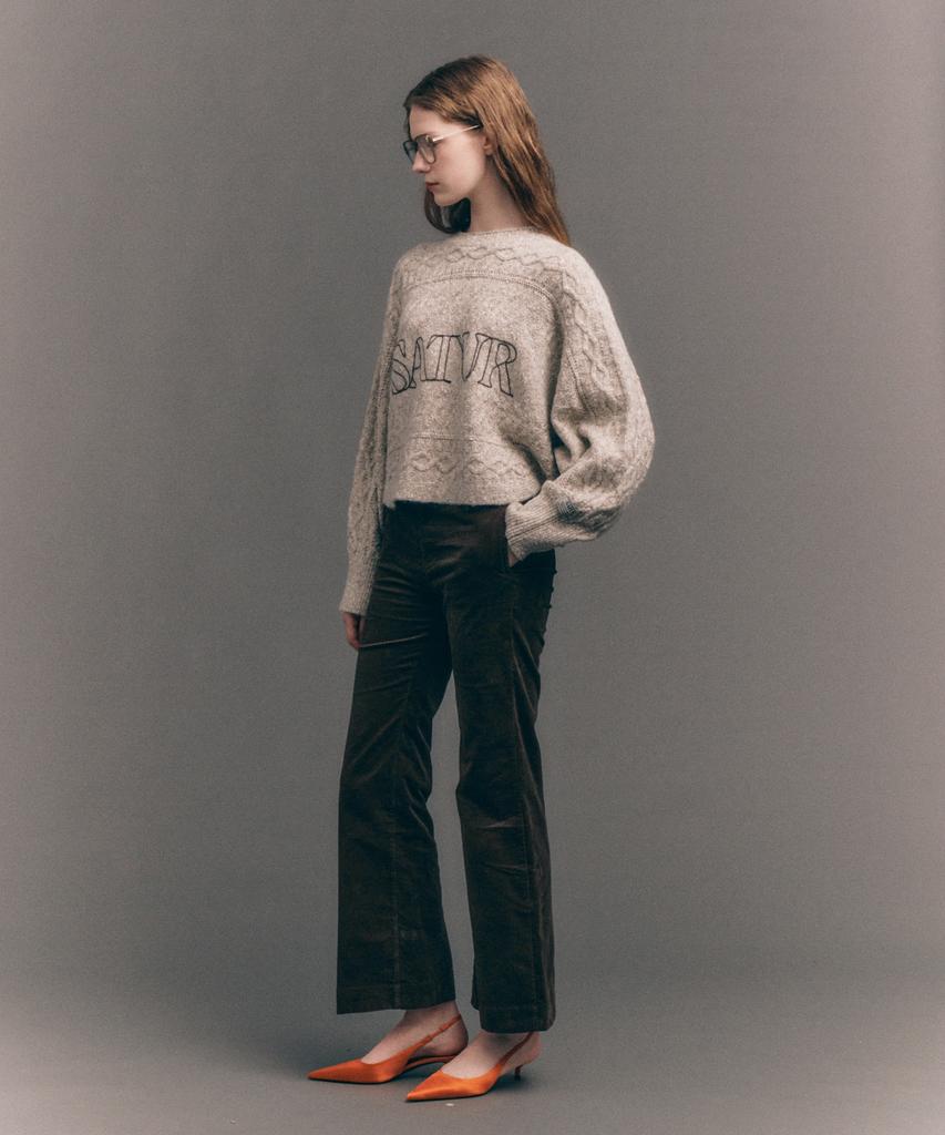 Seteo (W) Soft Corduroy Semi-Flare Pants Brown