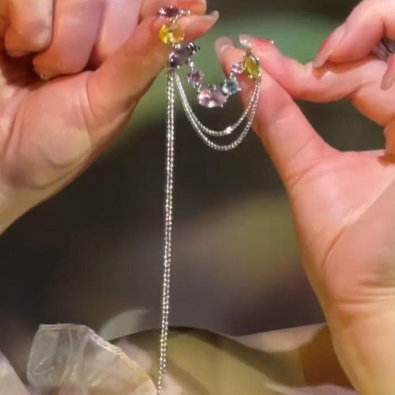 

Zircon irregular round fringed earrings niche light luxury temperament earclips versatile fashion high-end earrings