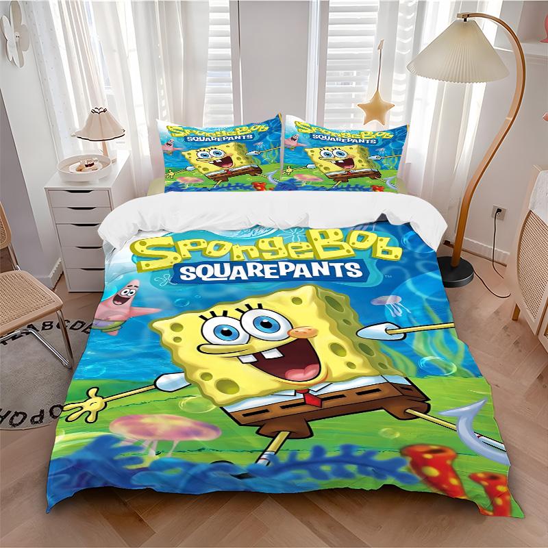 Spongebob'S Underwater Adventure Print 3Pcs Bedding Setduvet Cover With 2 Bedropillowcase Home Birthday Gift