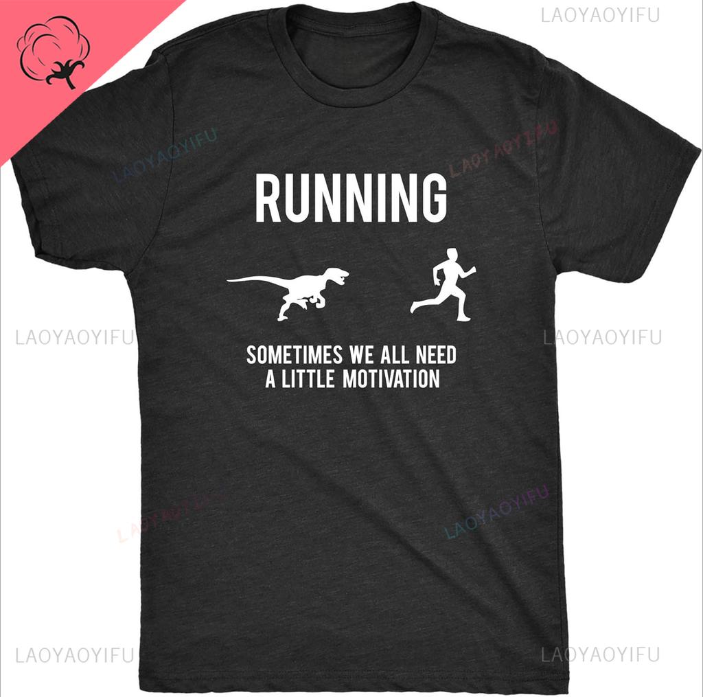 Mens Running Motivation Raptor Chase Aesthetic Shortsleev Cotton TShirt Funny Dinosaur Harajuku Oneck Nerdy Unique Graphic Tee