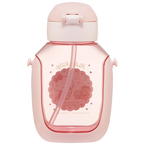 Skater Water Bottle with Straw 530ml Hello Kitty Straw Water Bottle One Push for Children Girls PDSH6DX-A
