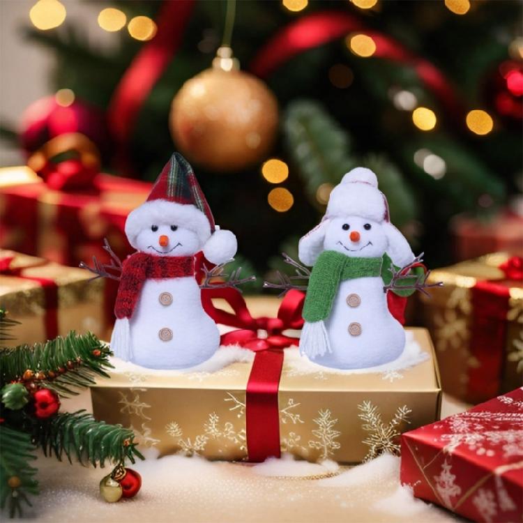 Cartoon Snowman Plush Dolls Collectible Figurine Ornament with Winter Scarf and Hat Christmas Stuffed Toy for Gifting