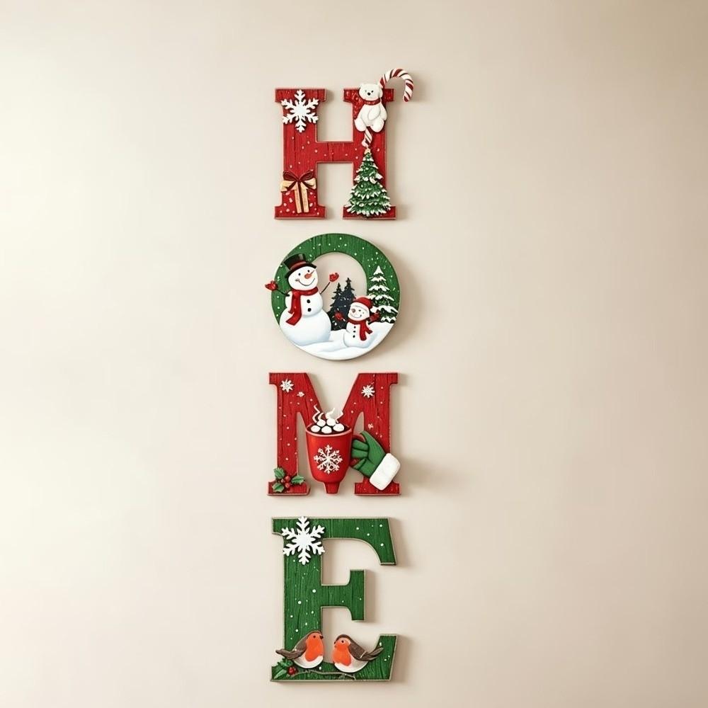 4 Pcs Self Adhesive Home Letter Decor Wooden Wall Decor Cartoon Christmas Wall Decoration Porch