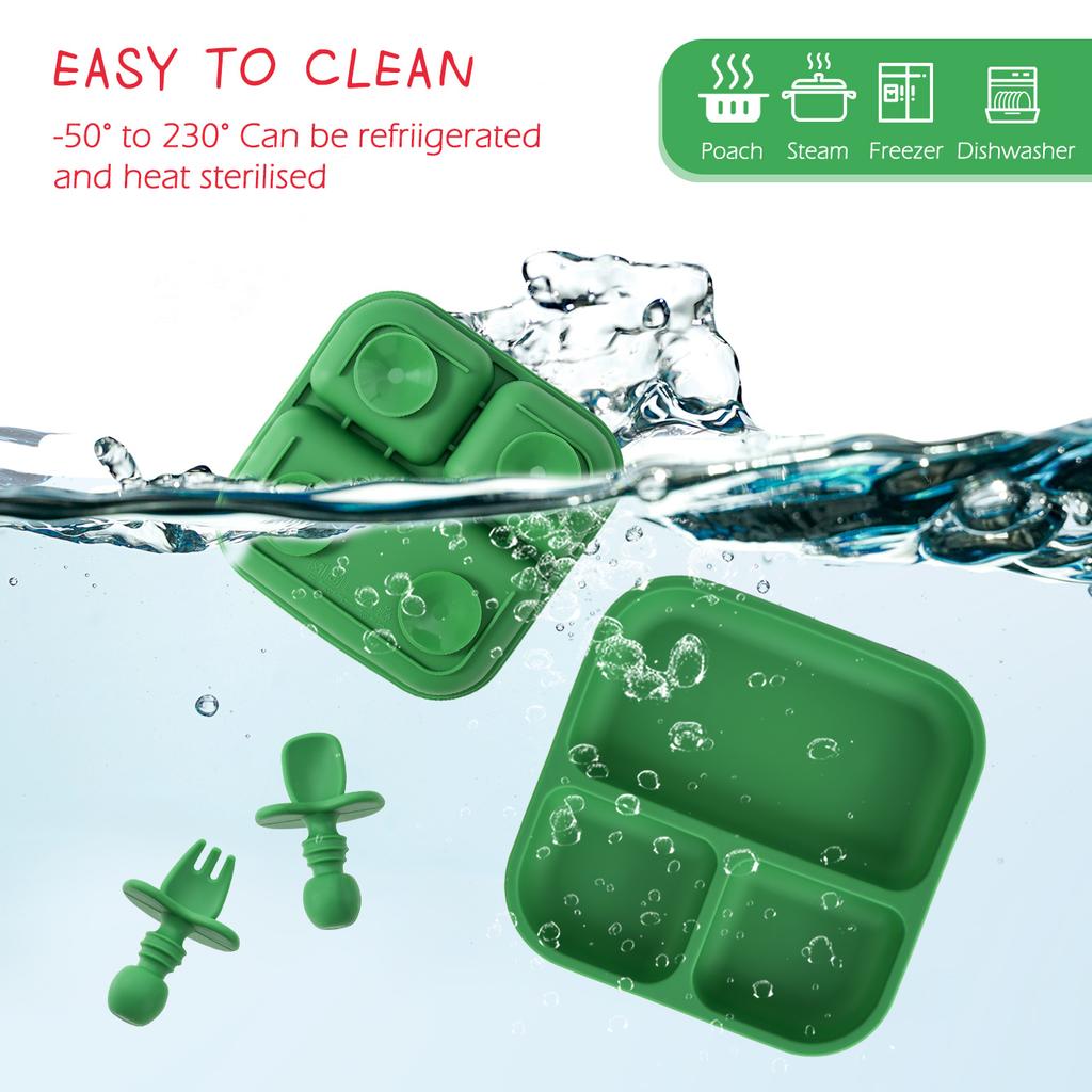 Color Kids 3PC BPA-Free Silicone Baby Feeding Set Sucker Dishes Plates Training Fork Spoon Weaning Tableware Kids Christmas Gift