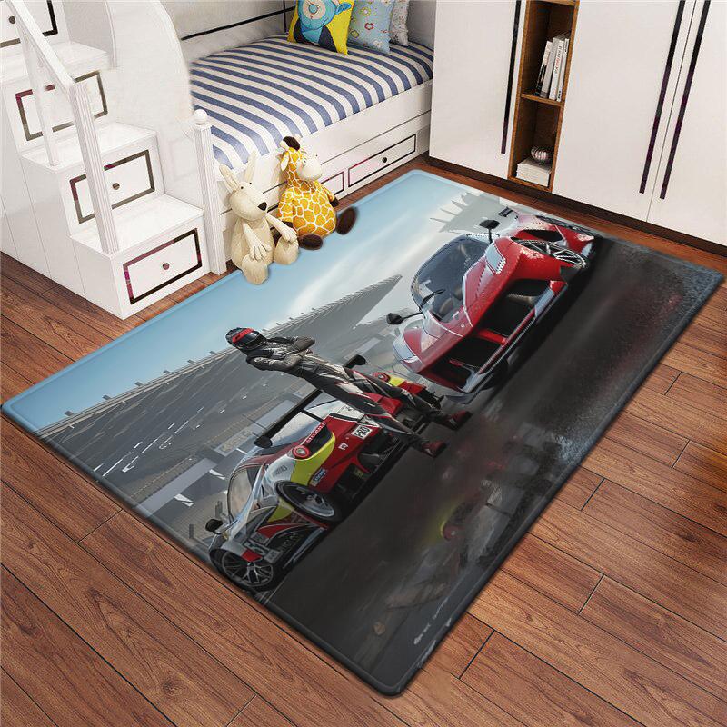 Racing Car Rug Multi-size Anti-Slip Polyester Carpet High-Definition Sport Car Print Modern Living Room Kids Game Room Decor Mat