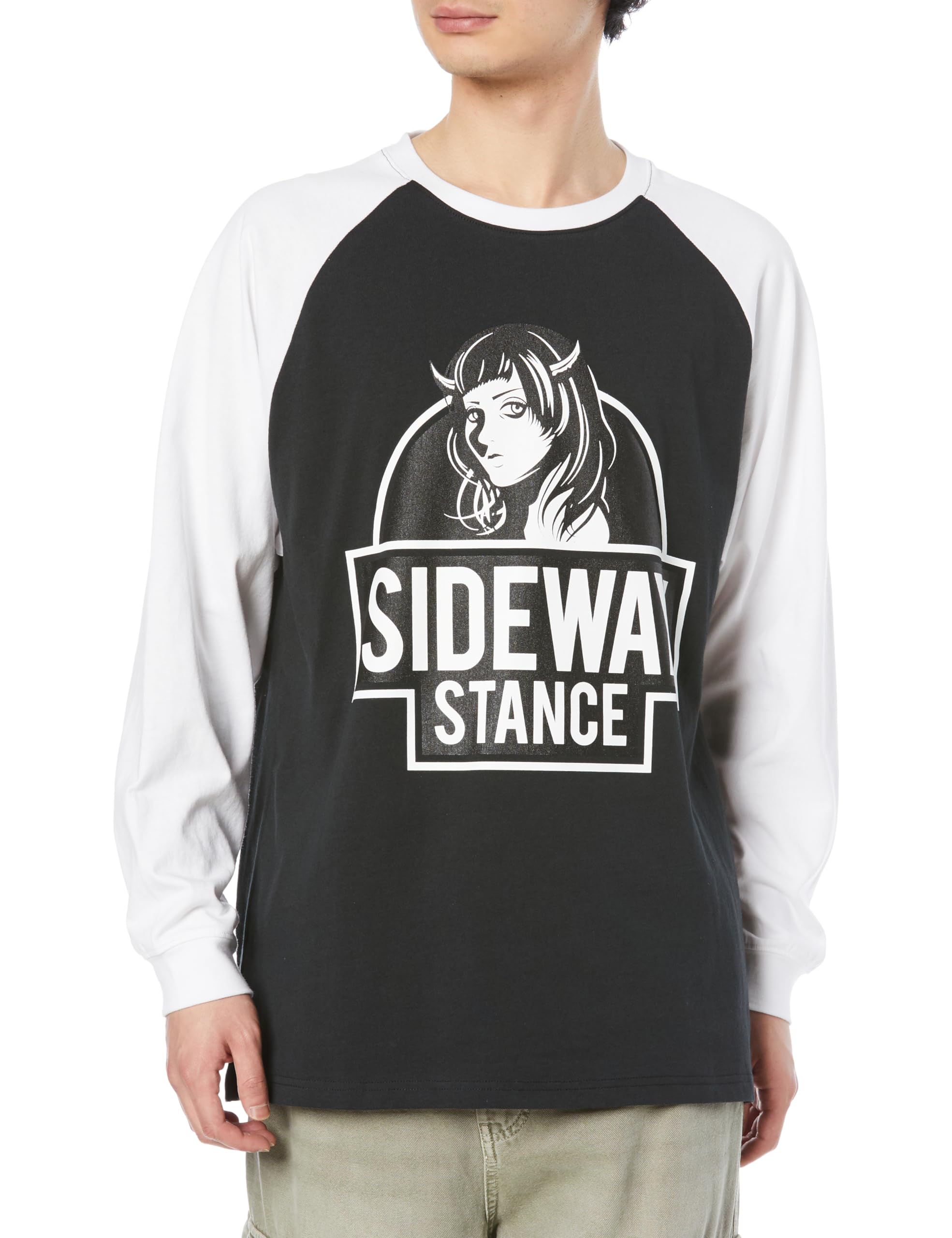 

IMPROMES Casual SIDEWAYSTANCE Long Sleeve Raglan T-Shirt for Men, Sumikuro x White
