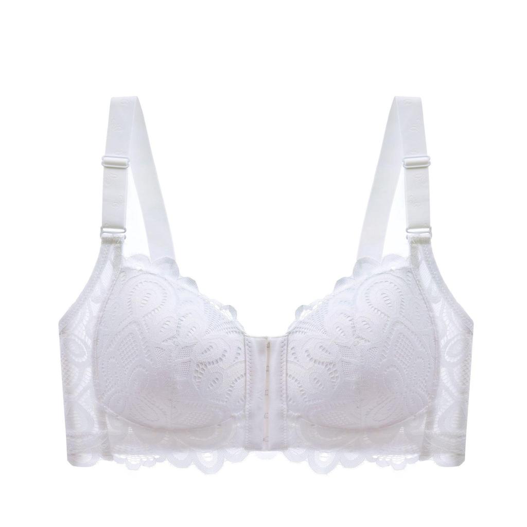 Plus Size Front Closure Lace Bra - Thin, Comfortable, Wire-Free Design for Extra Support