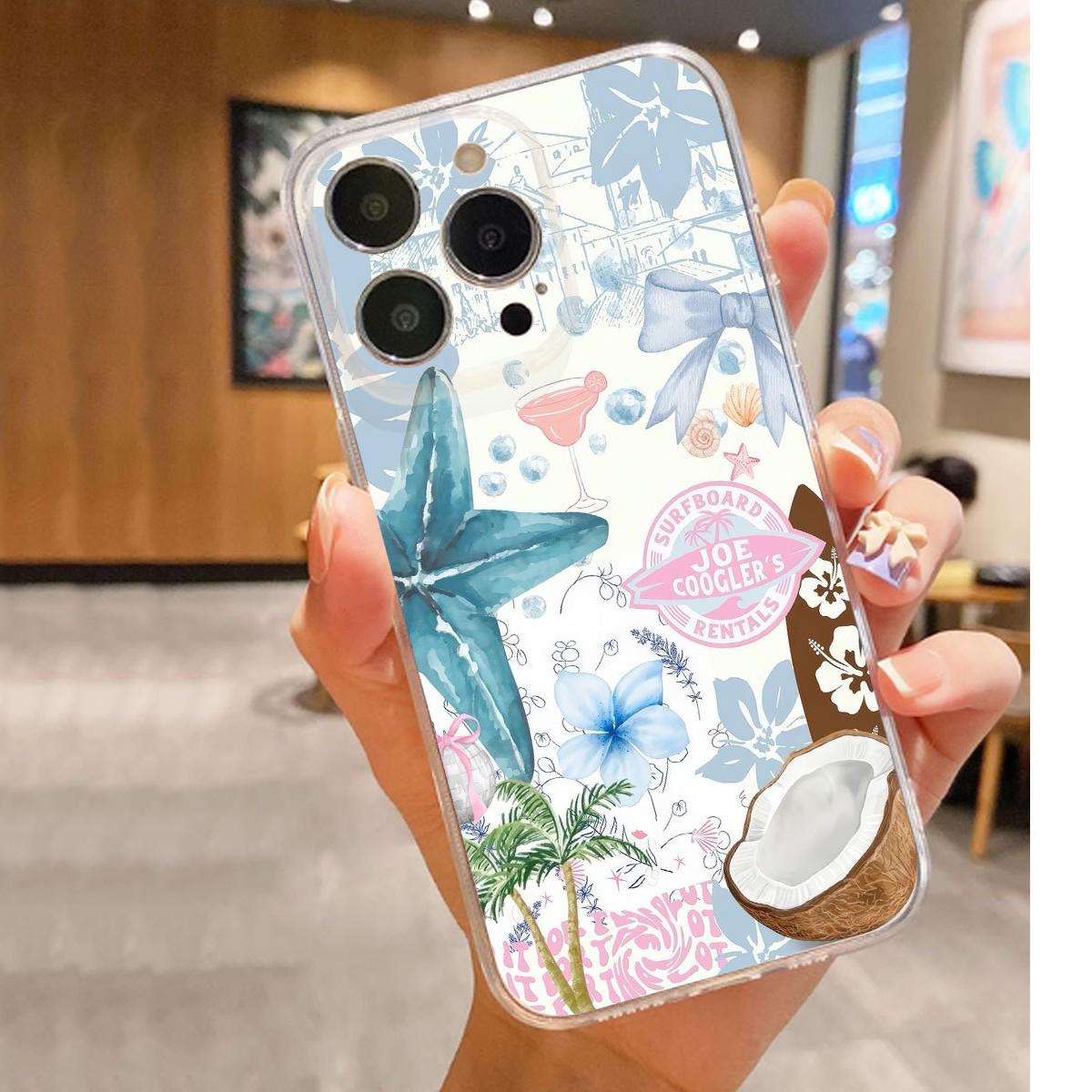Прозрачный противоударный чехол для iPhone 14-17 Pro Max с рисунком из кокосовой скорлупы и морской звезды Huawei P30 прозрачный