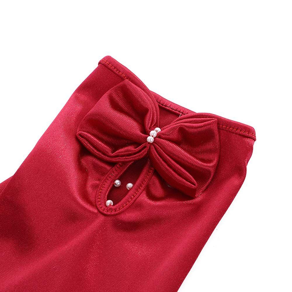 Pearl Prom Dinner Gloves Bridal Red Wedding Bridal Gloves Women Gloves Satin Mittens Bow Gloves