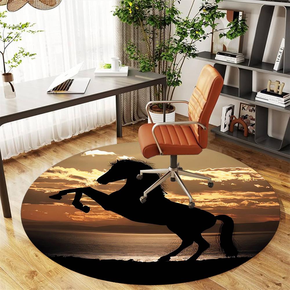 1pc Horse in Sunset Round Chair mat Area Rug - Non-Slip, Floor Mat for Office, Bedroom, Ideal home decor Christmas Gift p0811451