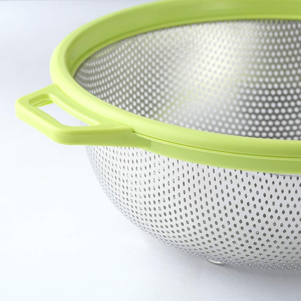 Stainless Steel Colander With Handle and Legs, Large Metal Green Strainer for Pasta, Spaghetti, Berry, Veggies, Fruits, Noodles, Salads, 5-quart