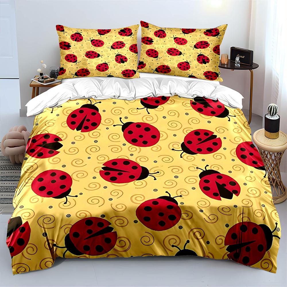 Cartoon Ladybug Pattern Bedding Set for Kids Luxury Gift 3pcs Digital Print Comforter Set Soft Comfortable Breathable