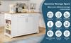 138 Cm, Kitchen Island with Folding Worktop, Quiet Casters, EU Socket, Adjustable Shelves and Pull-Out Trash Compartment - White with Wood Look