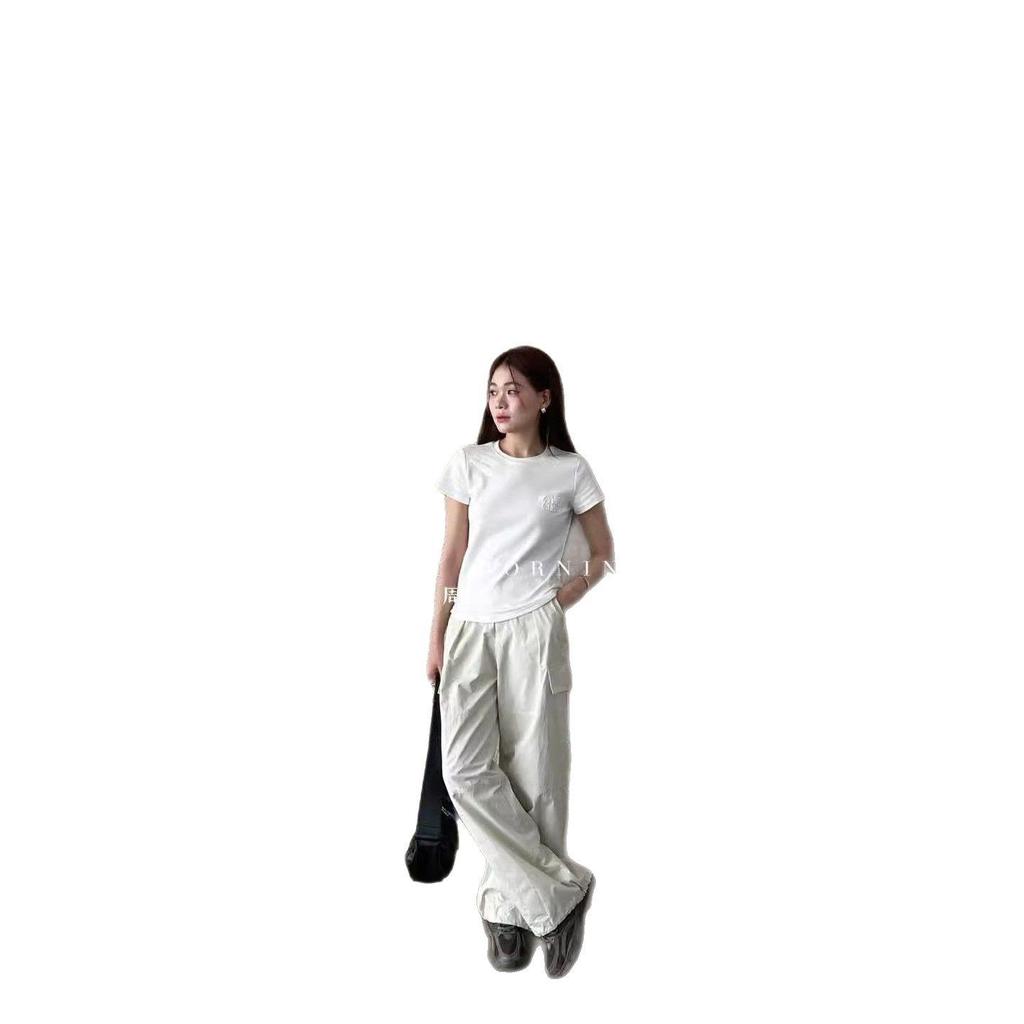 Women's Slim-Fit Stretch Cotton Tee - Simple Letter Print, Short-Sleeve, Summer Style
