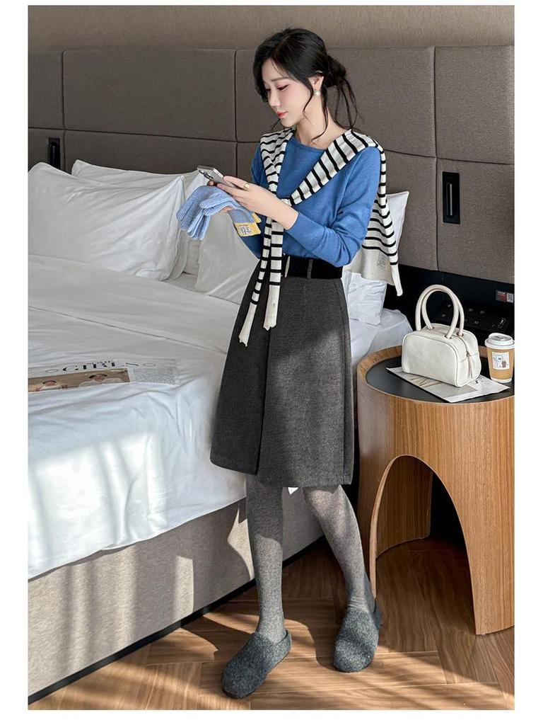 Woolen Women's A-line Pleated Skirt - 2025 Dark Gray Mid-Length Autumn/Winter Collection