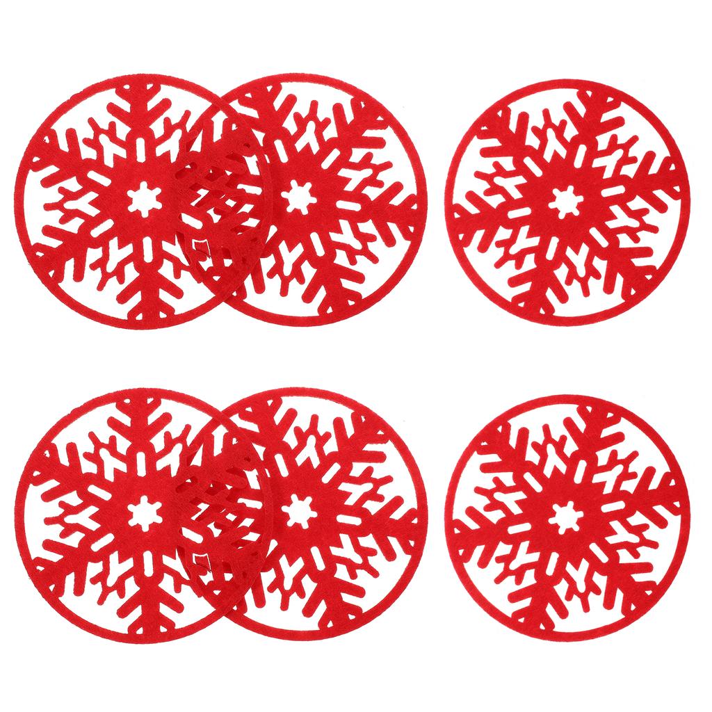 6Pcs Christmas Felt Coasters Round Nonslip Heat Resistant Cup Pads Xmas Snowflake Design Coaster for Dining Table