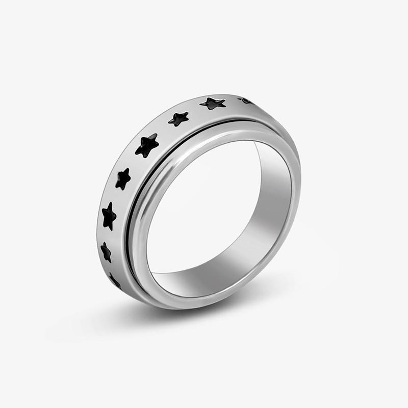 Rotatable Stainless Steel Decompression Ring with Engraved Pattern - Fashionable, Simple Jewelry.