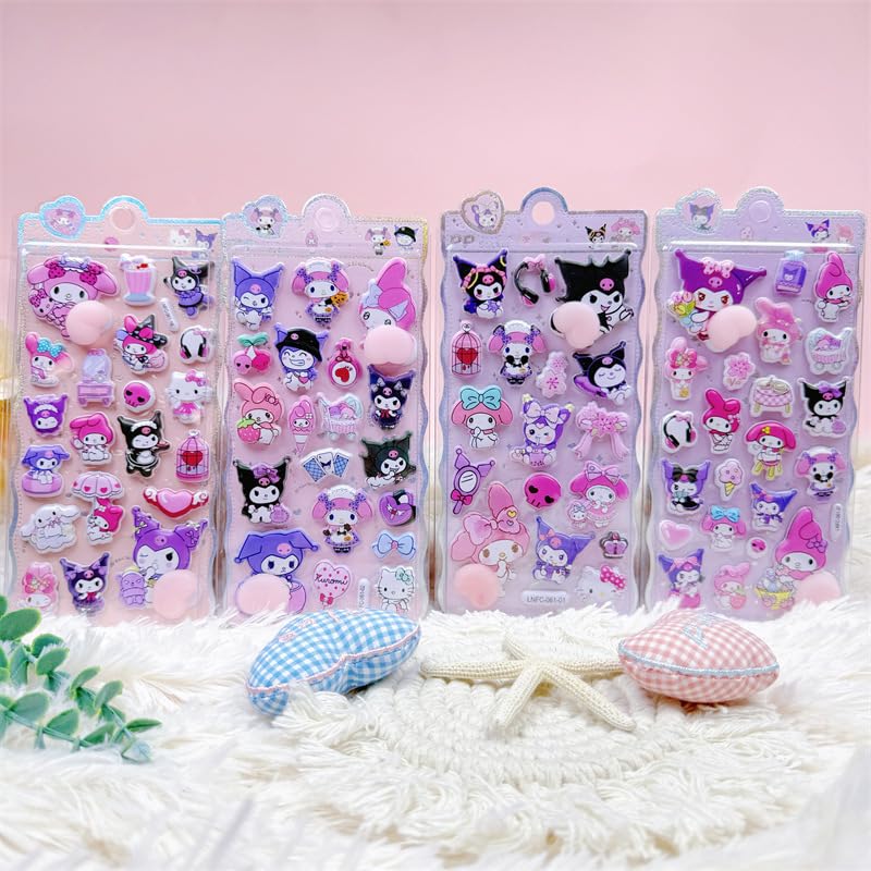 Winnges Kuromi Squishy Butt Sticker Cute Plump 3D Reward Reward Stickers for 3D Raised Relief Stickers for and Water Bottles 2-Piece Set, Character,