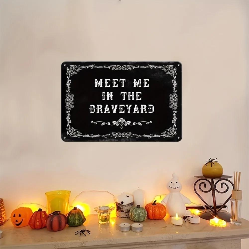 Gothic Cemetery Halloween Metal Wall Sign Vintage Waterproof Outdoor Wall Decor