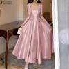 Women Casual Square Collar Summer Sleeveless Straps Elegant Dress