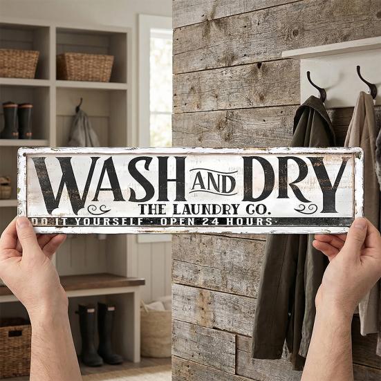 Retro Laundry Room Sign Distressed Metal Wall Art Sign Rectangular Decorative Sign for Home Game Room Decor