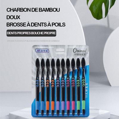 10PC Personal Environmental Bamboo Charcoal Toothbrush for Oral Health Low Carbon Medium Soft Bristle Wooden Handle Toothbrush HMM