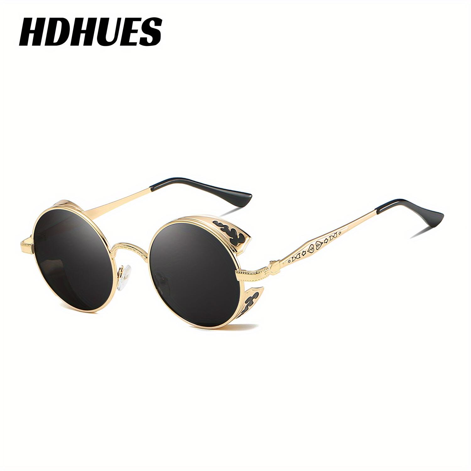 HdHues Унисекс, круглые солнцезащитные очки в большой оправе в стиле панк для спорта и отдыха на открытом воздухе, поляризованные солнцезащитные очки, UV400 серый/золотой
