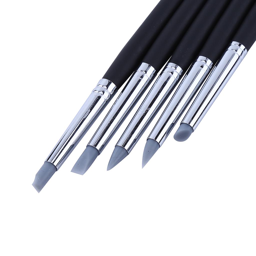 5pcs Flexible Silicone Wax Clay Sculpting Carving Pottery Making Tool Pen With Wood Handles