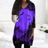Women's Casual Halloween Print V Neck Tunic Top 3/4 Sleeve Mid Length with Pockets Lightweight Soft Fabric Relaxed Fit