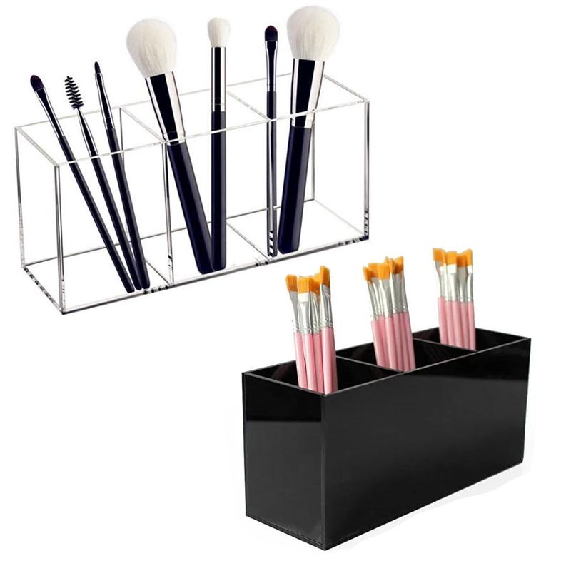 Acrylic Makeup Brush Storage Box Partitioned Cosmetic Brush Organizer Desktop Jewelry Accessories Display Case Plastic Material