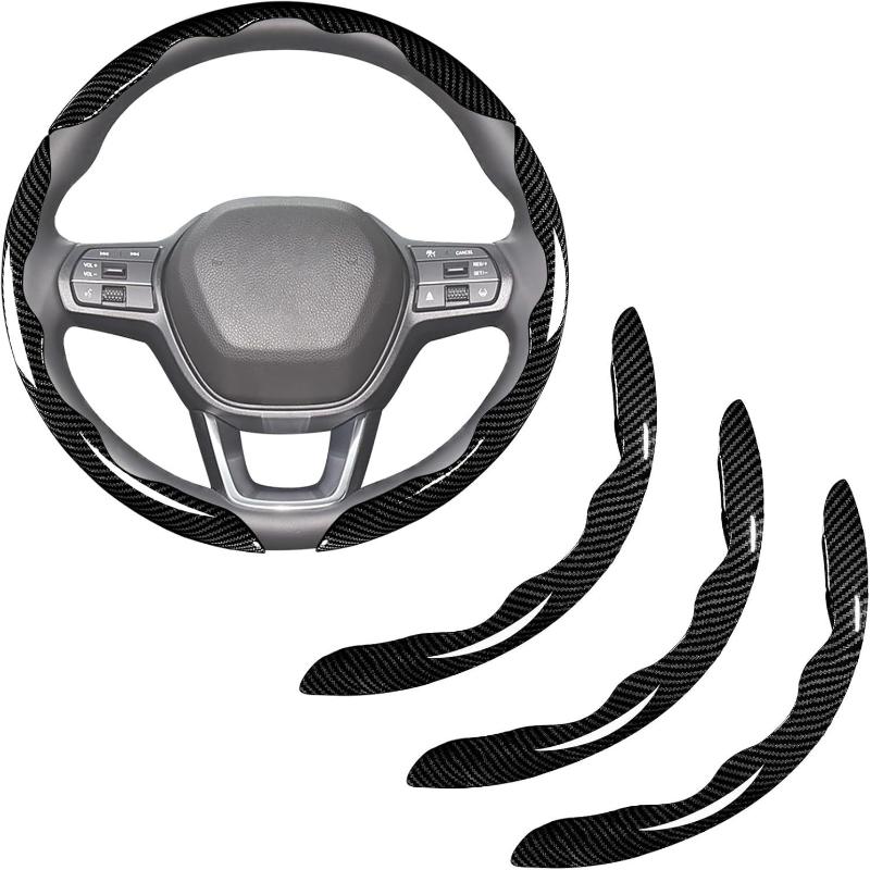 2Pcs Car Steering Wheel Covers Booster Micro Fiber Leather Auto Interior Decorative Accessories Glossy Carbon Fiber Looking