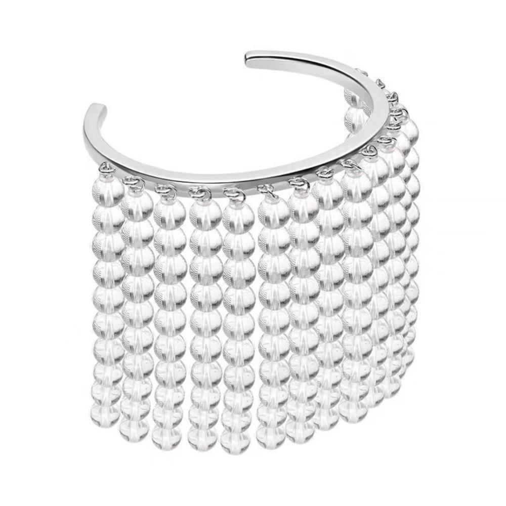 Adjustable Beaded Cuff Bracelet Alloy Open Design Tassel Bracelet Fringe Detail Exquisite Design Fringe Arm Cuff Festival Wear белый