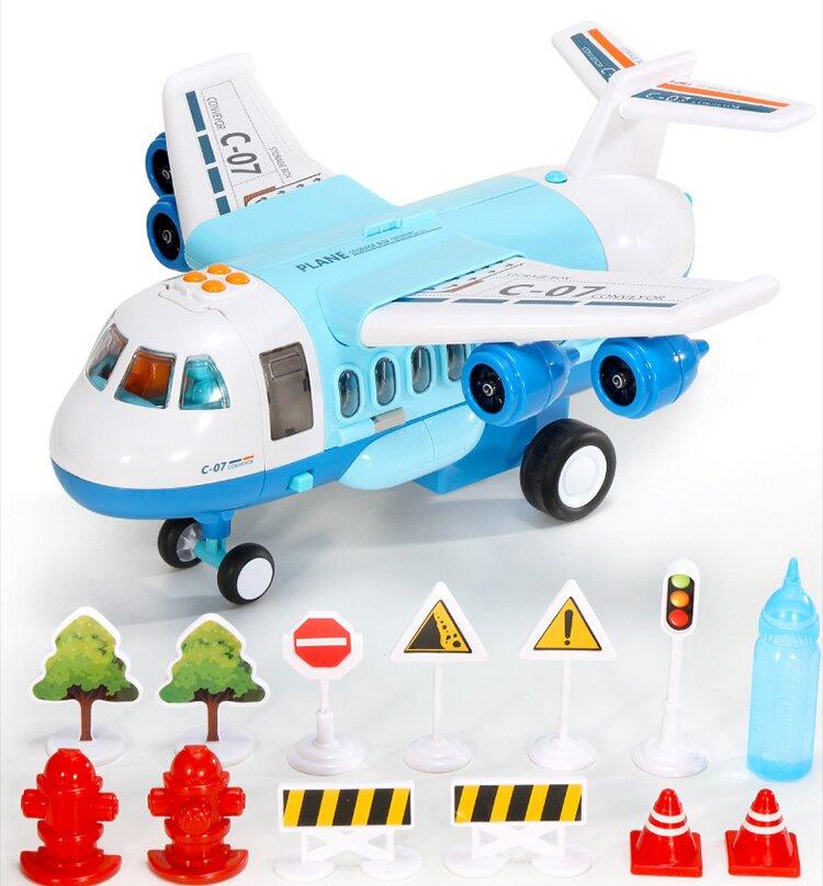 Airplane Plane Toy With Smoke Sound Light Fricton Powered Educational Toy Vehicle With Mini Cars Great Gift For Boys Girls