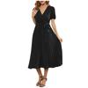 Women's V Neck Short Sleeve Patchwork Cake Dress Casual Dress Commuting Dress