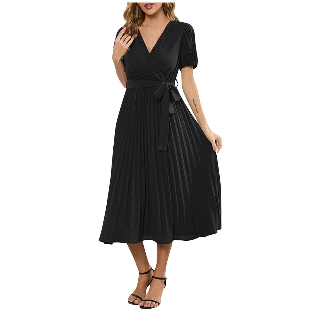 Women's V Neck Short Sleeve Patchwork Cake Dress Casual Dress Commuting Dress