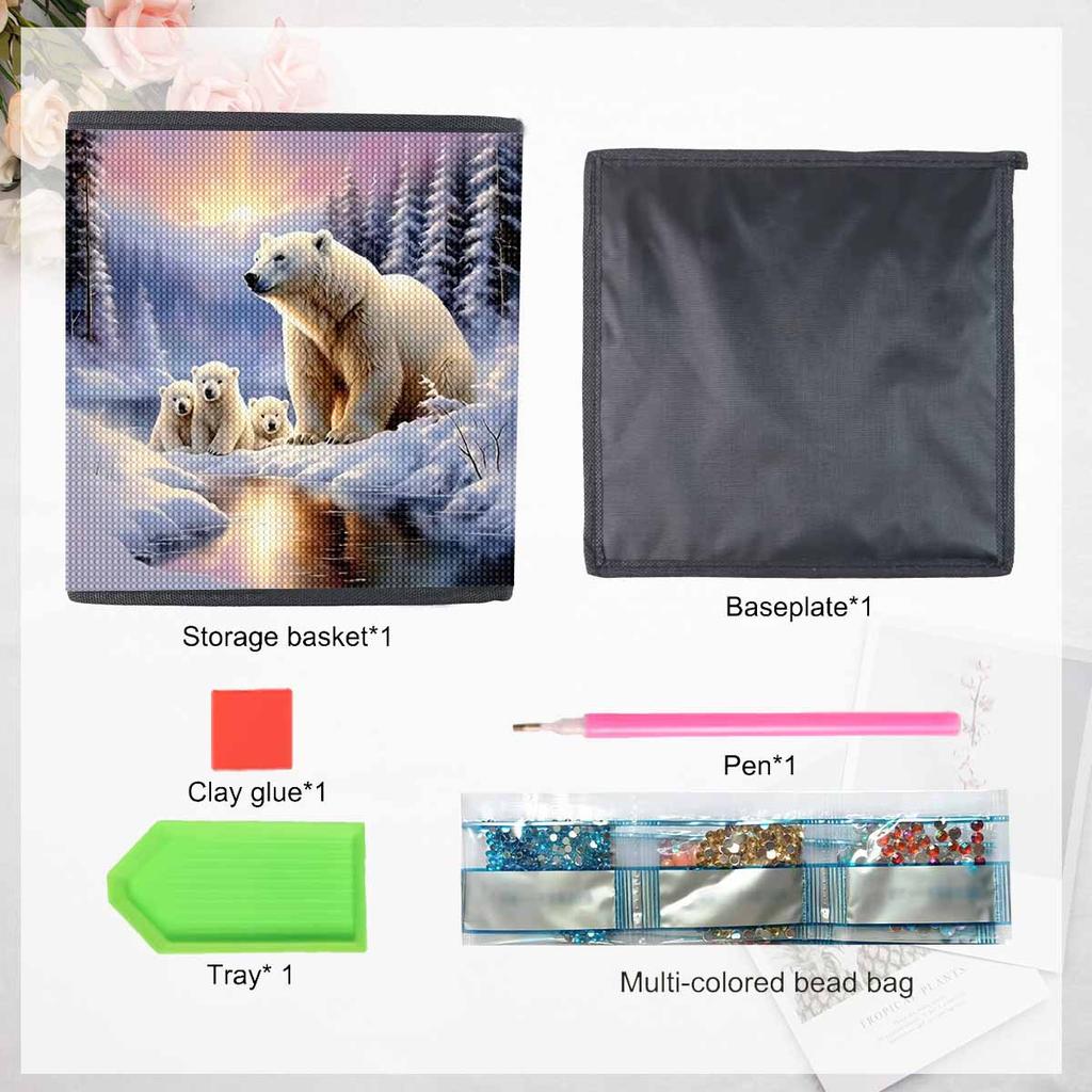 The Polar Bear and His Cubs 5D Diamond Painting Storage Basket Full Round Drill Mosaic Diamond Embroidery Cross Stitch Kits Home Decor Home Decor