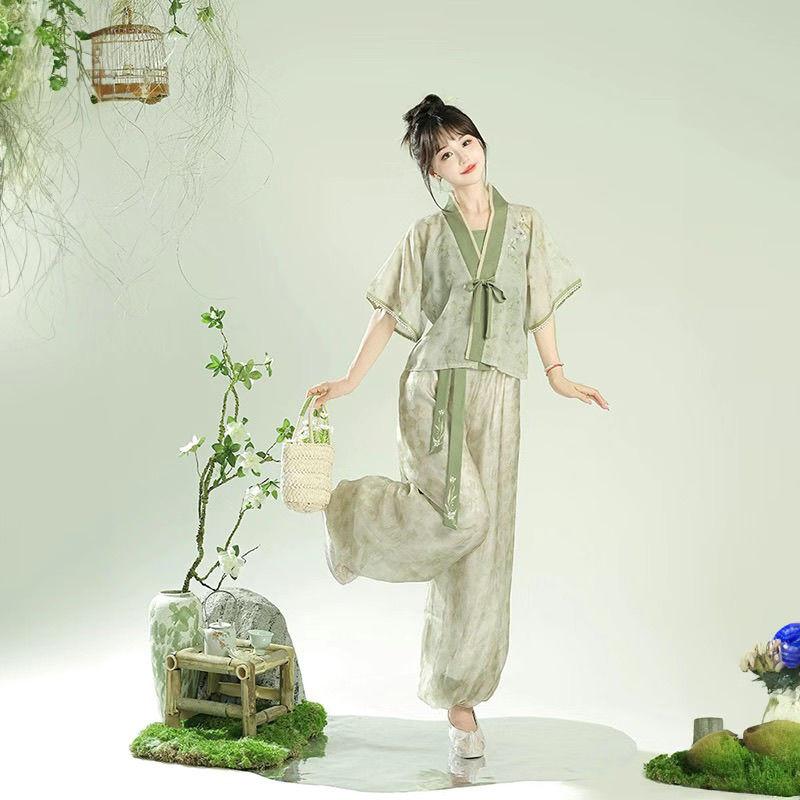 Micul iasomie tematică chinezească din dinastia Tang Hanfu Bloomers și costum de vară zilnic Tang Bei Zi
