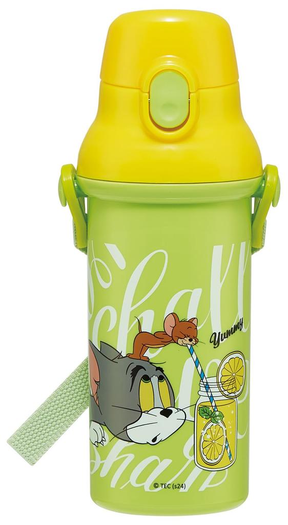 Skater Wasserflasche aus Kunststoff, 480 ml, mit einem Druck, antibakteriell, kinderfreundlich, leicht, antibakterielle Behandlung, hergestellt in Japan, Tom und Jerry EAT