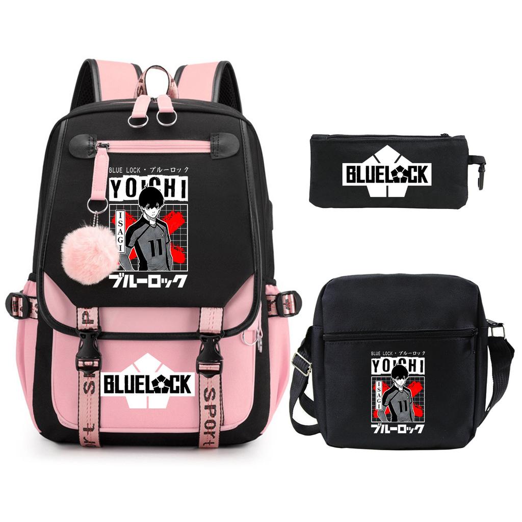 Blue Prison Student School Bag Large Capacity Children'S Shoulder Bag Casual Pencil Bag Set