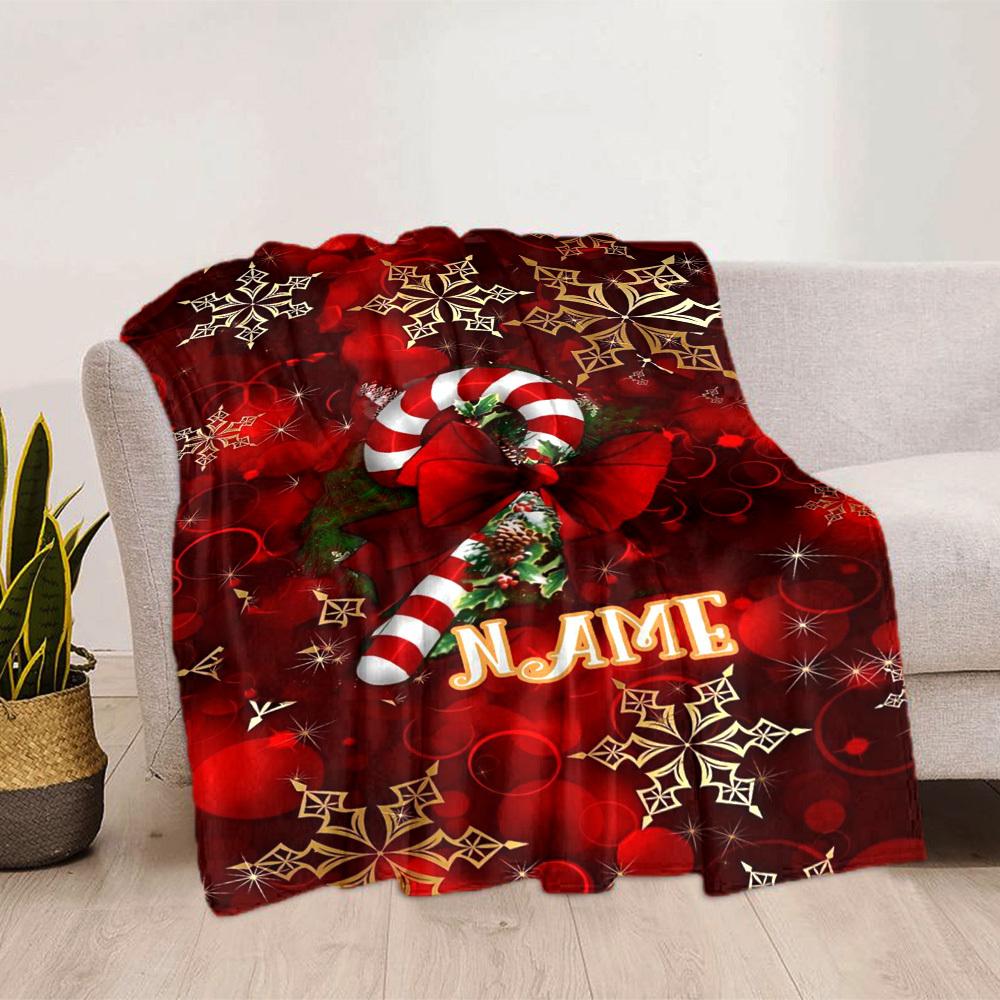 Christmas Candy Cane Home Customize Your Name Blankets Soft Cozy Lightweight Allseason Multipurpose Blanket For Picnics Sofas Offices Beds Living