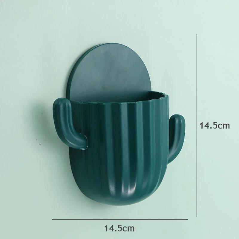 Premium Bathing Room Accessorie Wall Self-adhesive Storage Rack Toothpaste Holder Brush Holder Cactus Storage Toothbrush Holder Wall