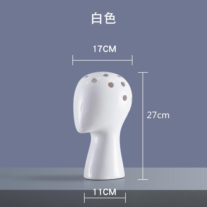 Nordic Style Creative Human Head Model Ceramic Vase Round Hole Flower Arrangement Home Living Room Decoration Flower Vase
