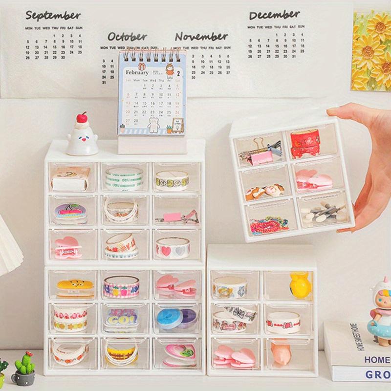 1pc-New Transparent Girl Pink Table Top Leather Band Hair Ornament Small Items Large Capacity Compartment Drawer Storage Box