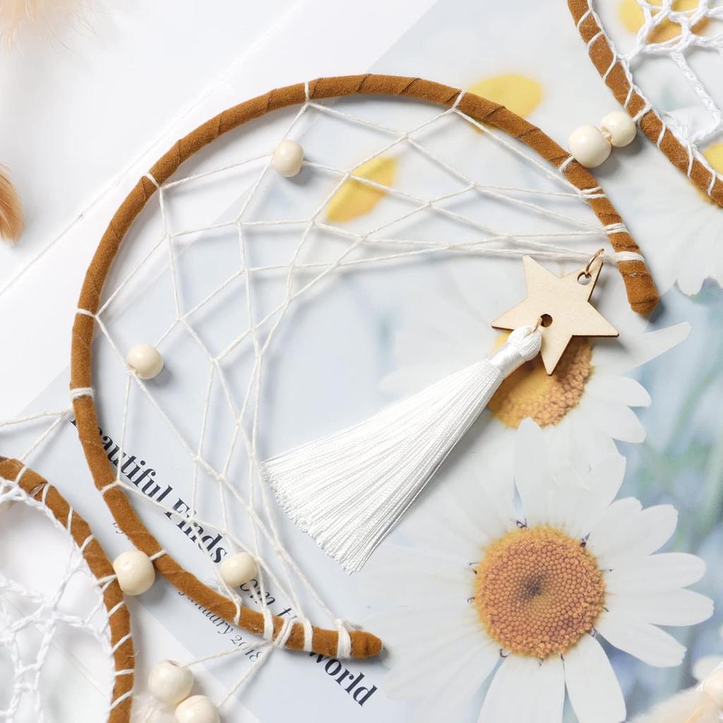 LOMOHOO 5 Pack Dream Catcher Moon and Sun Design Boho Wall Hanging Decor Handmade Traditional Feathers Dream Catchers for Kids Bedroom Living Home