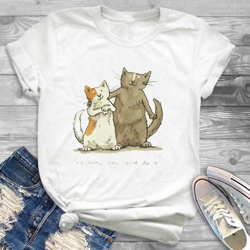 Lovely Style Pet Print T-Shirt Crew Neck Casual Short Sleeve T-Shirt Spring Summer Women's Clothing Fashion Simple Short Sleeve