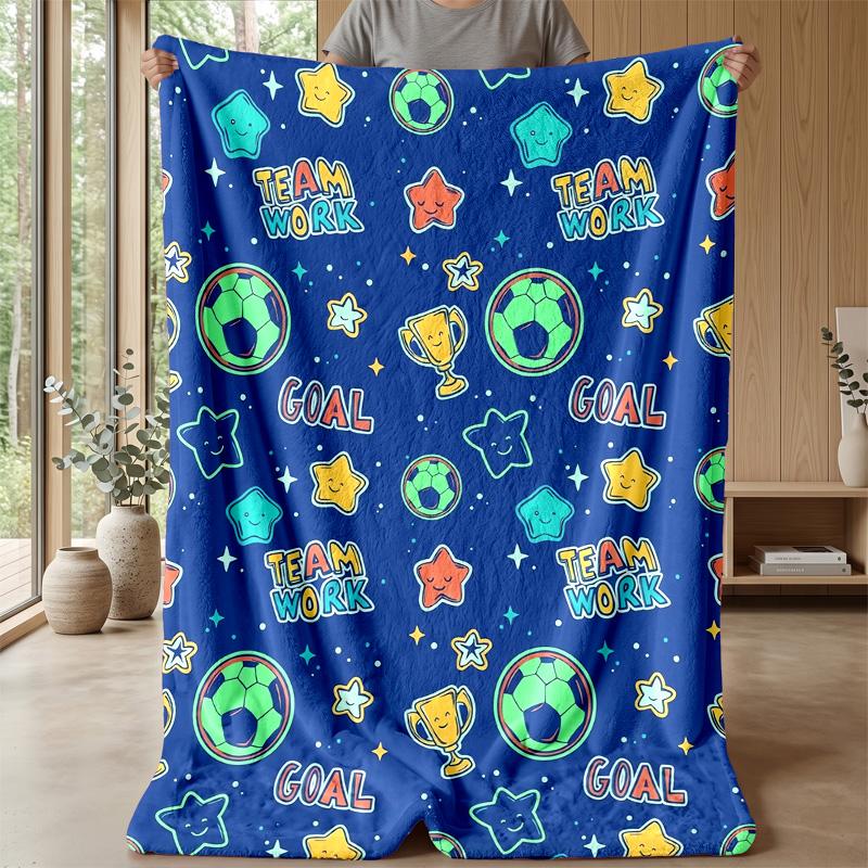 Soccer Player with Lightning Theme Blanket Lightweight Warm Flannel Blanket Decorative Throw Blanket for Home Decoration