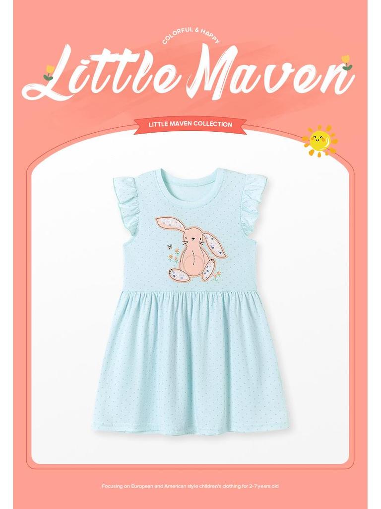 Lehké dívčí ležérní letní šaty s kresleným motivem Little Maven - Krátký rukáv