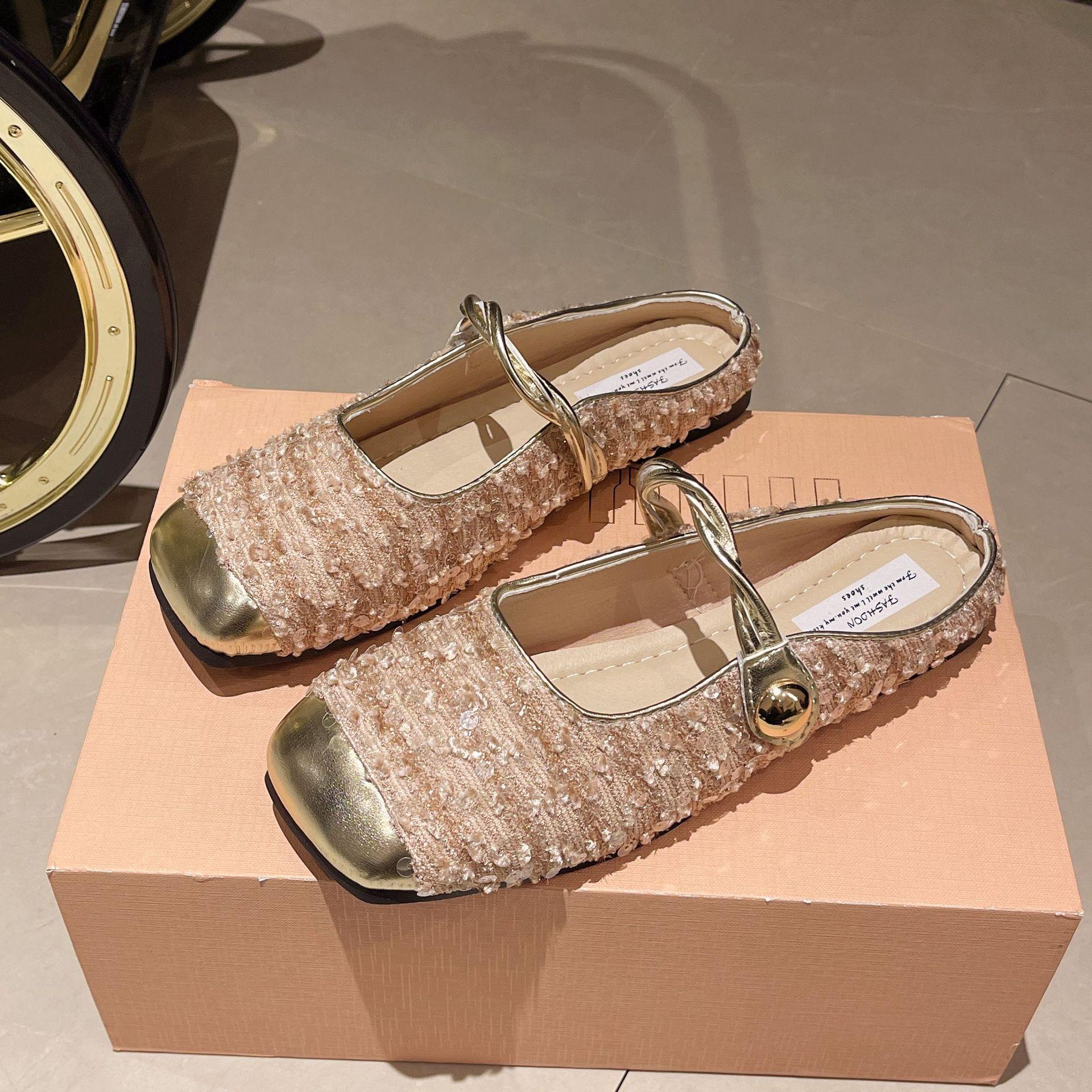 

золотые полутапочки с пайетками, женские, весенне-осенние, темпераментные туфли Мэри Джейн, женская обувь 40