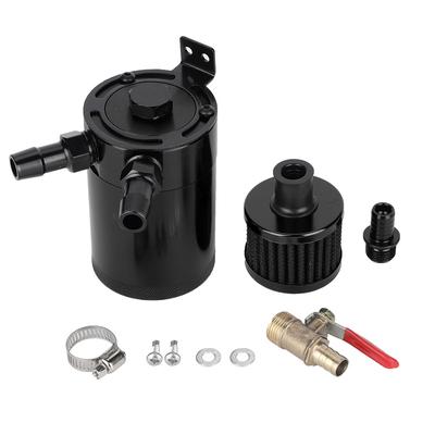 Universal Aluminum Alloy Oil Tank Reservoir Catch Can with 2 Port Accessory Kit (Black)